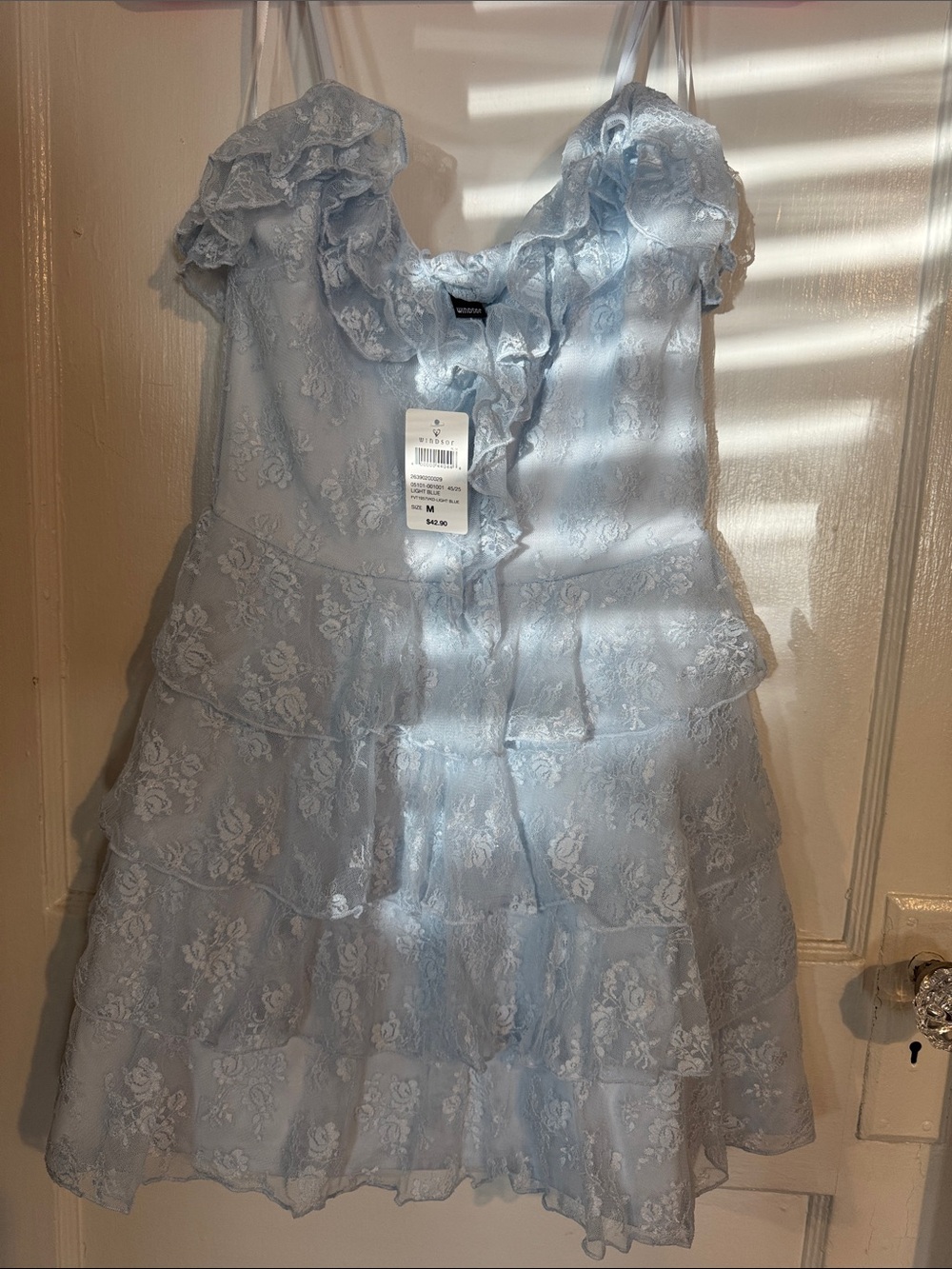 Windsor Light Blue Lace Ruffle Tiered Dress